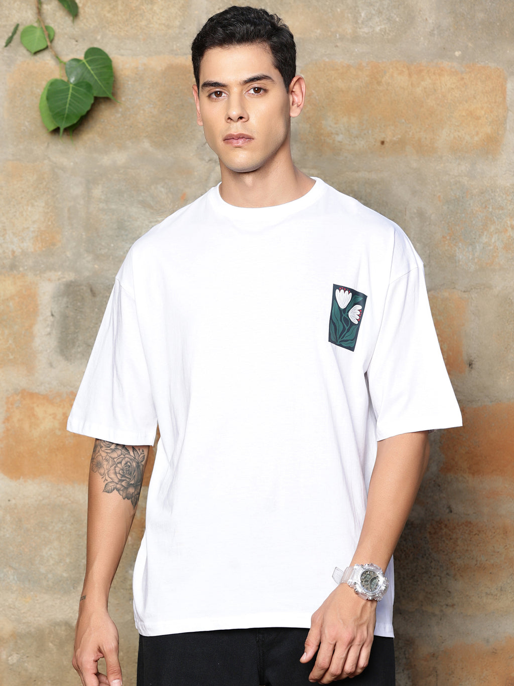 Thomas Scott Men Graphic Printed Drop-Shoulder Sleeves Oversized Pure Cotton T-shirt