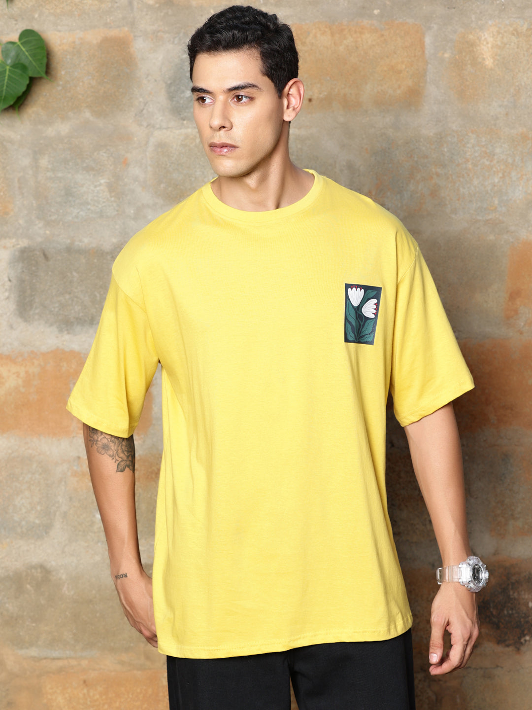 Thomas Scott Men Graphic Printed Drop-Shoulder Sleeves Oversized Pure Cotton T-shirt