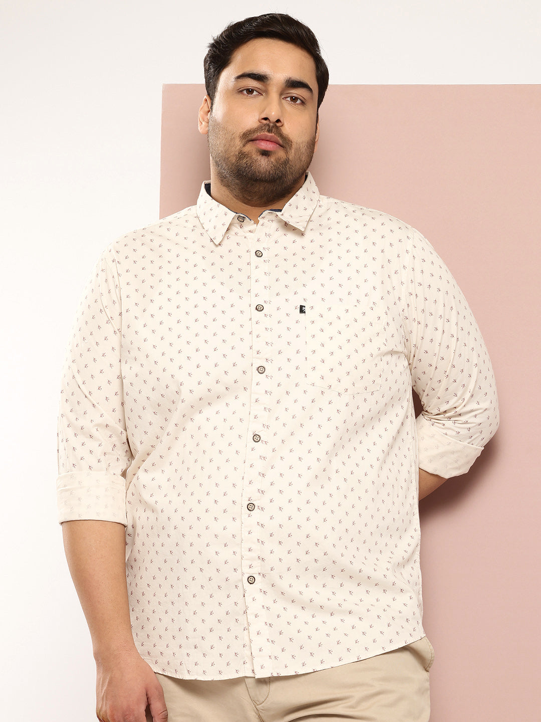 Thomas Scott Men Beige Plus Size Premium Casual Shirt