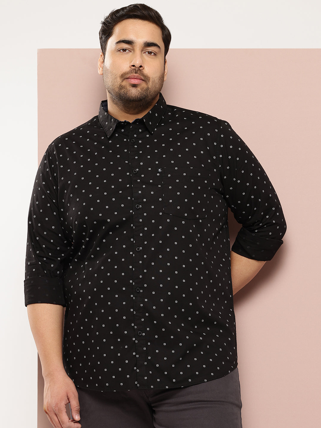 Thomas Scott Men Black Plus Size Premium Casual Shirt