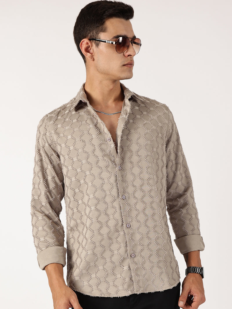 Thomas Scott Men Beige Premium Textured Casual Shirt