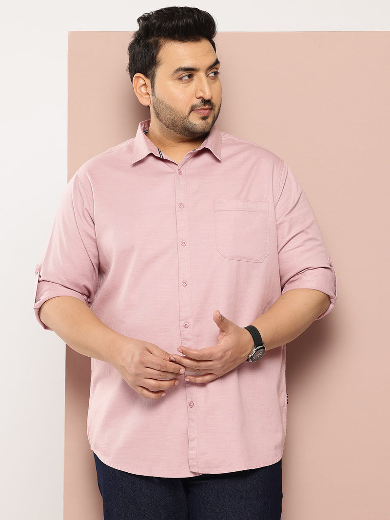 Thomas Scott Men Pink Plus Size Premium Pure Cotton Casual Shirt