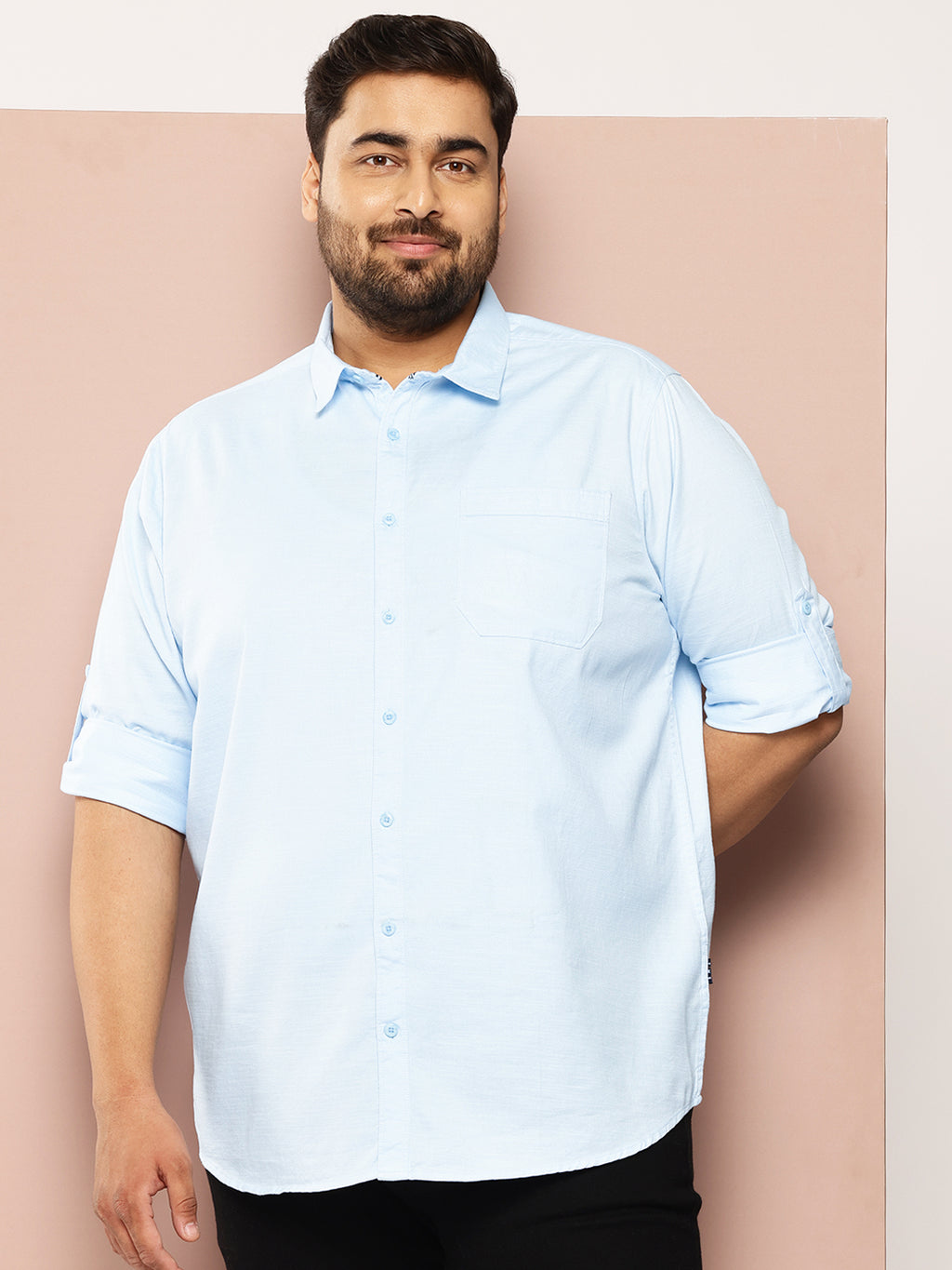 Thomas Scott Men Sky Blue Plus Size Premium Pure Cotton Casual Shirt