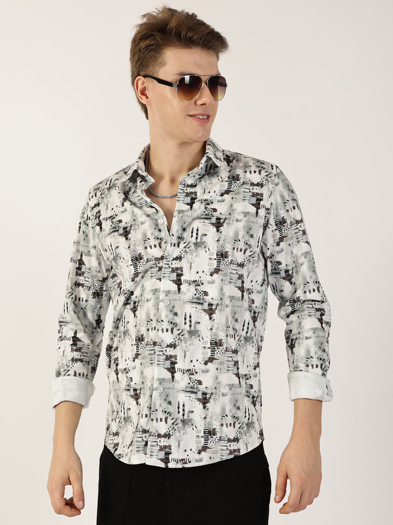 Thomas Scott Men Brown Premium Abstract Printed Casual Shirt