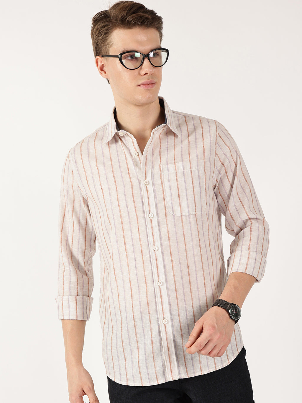Thomas Scott Men Brown Regular Fit Linen Casual Shirt