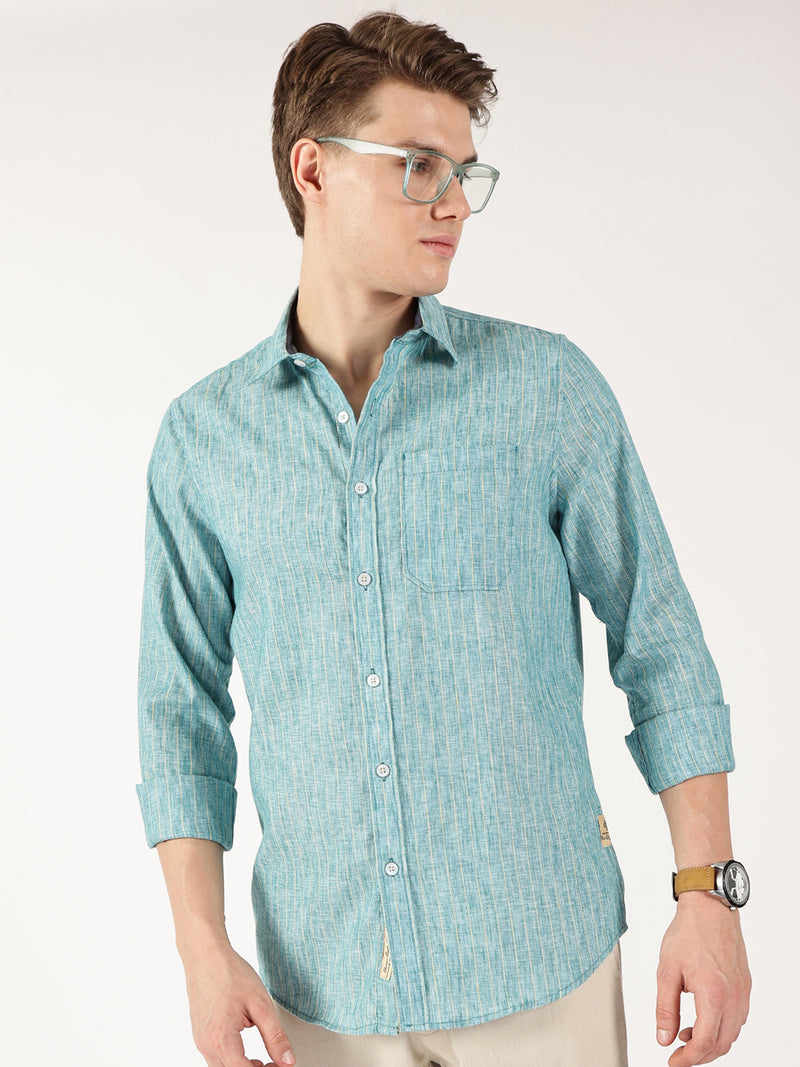 Thomas Scott Men Green Regular Fit Linen Casual Shirt