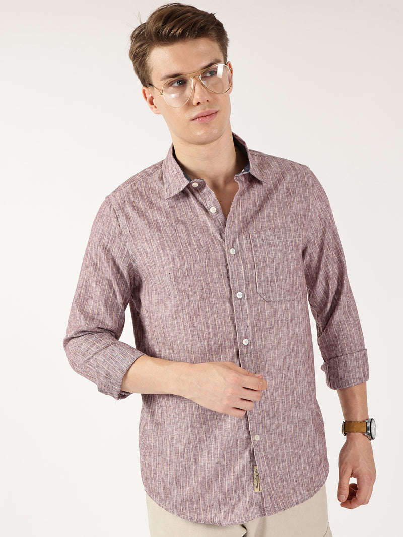 Thomas Scott Men Mauve Regular Fit Linen Casual Shirt