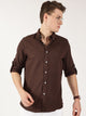 Thomas Scott Men Brown Slim Fit Long Sleeves Button-Down Collar Polyester Casual Shirt