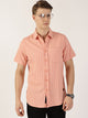 Pink Classic Slim Fit Striped Cotton Casual Shirt For Men