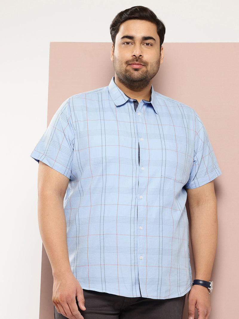 Thomas Scott Men Blue Plus Size Premium Checked Casual Shirt