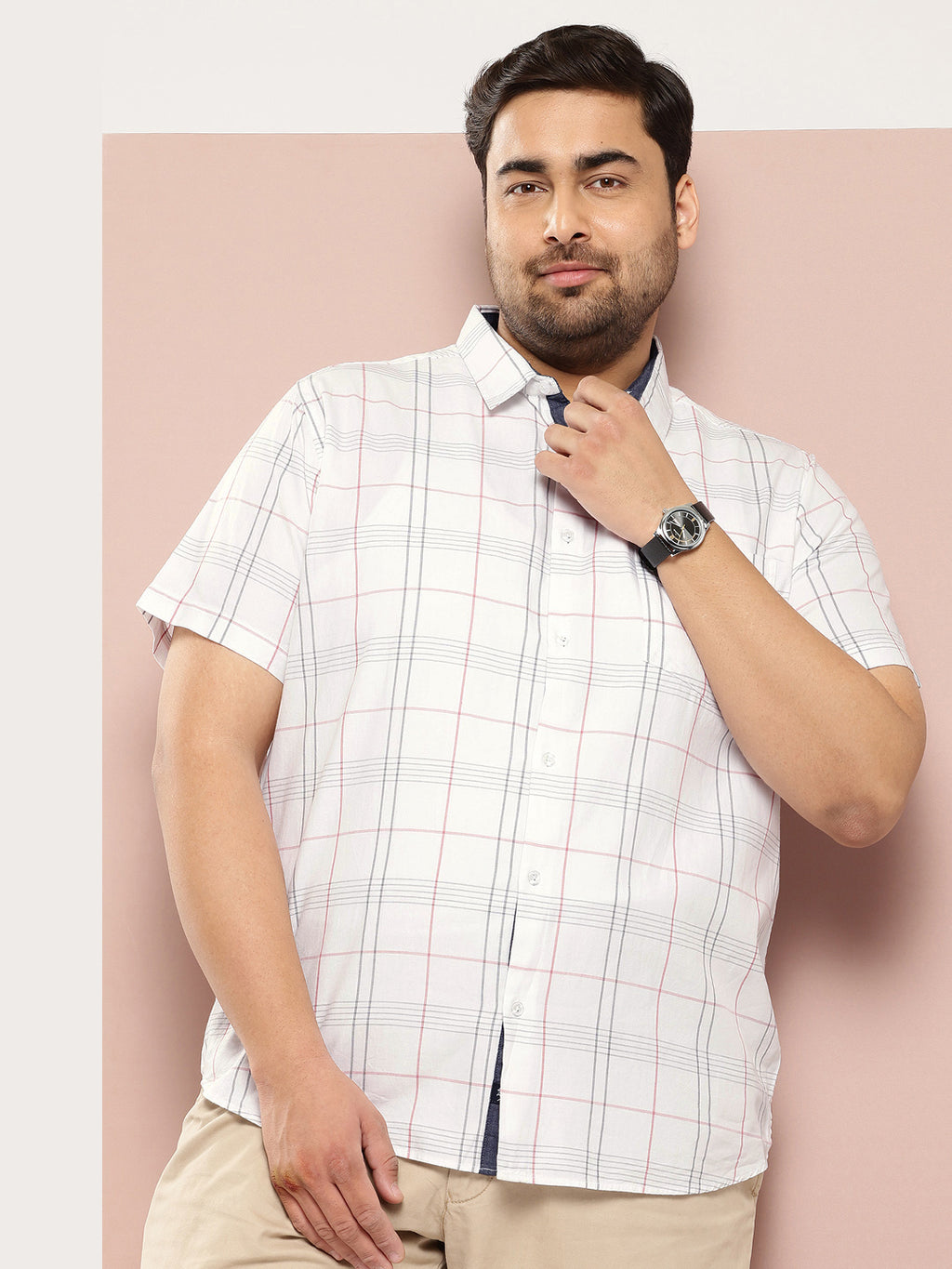 Thomas Scott Men White Plus Size Premium Checked Casual Shirt