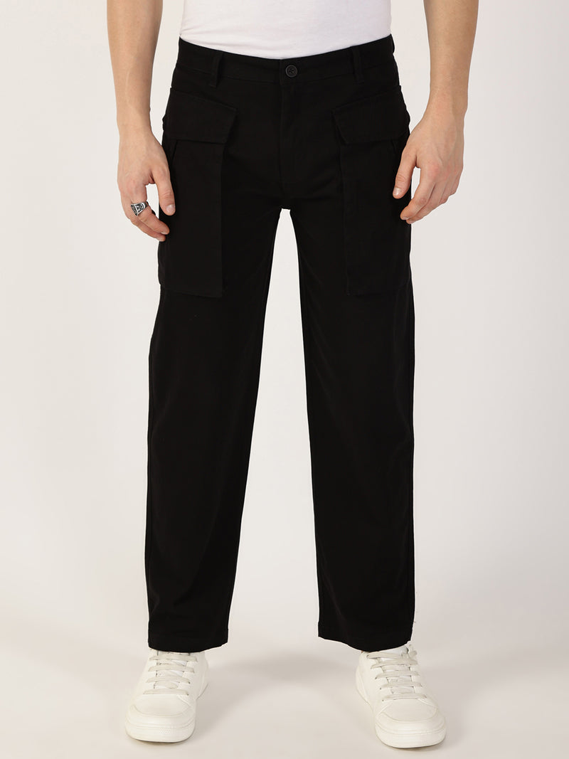 Thomas Scott Men Zed Black Regular Fit Cargos Cotton Trousers