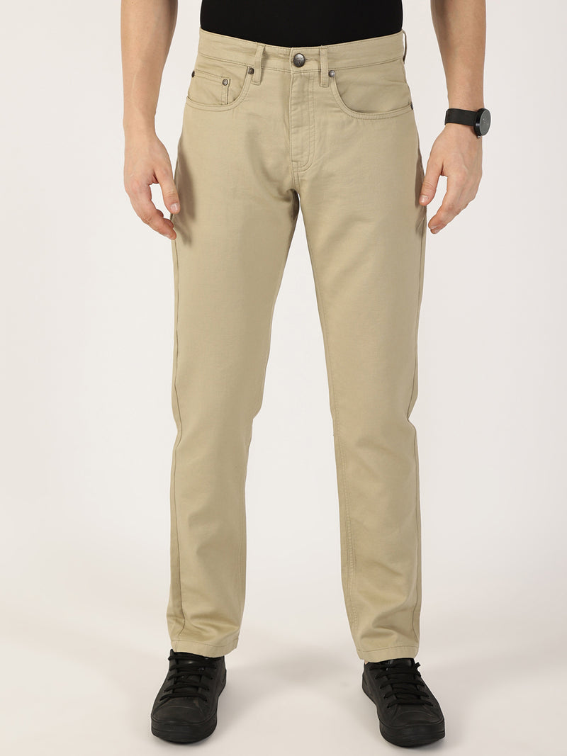 Thomas Scott Men Beige Smart Regular Fit Chinos Trousers
