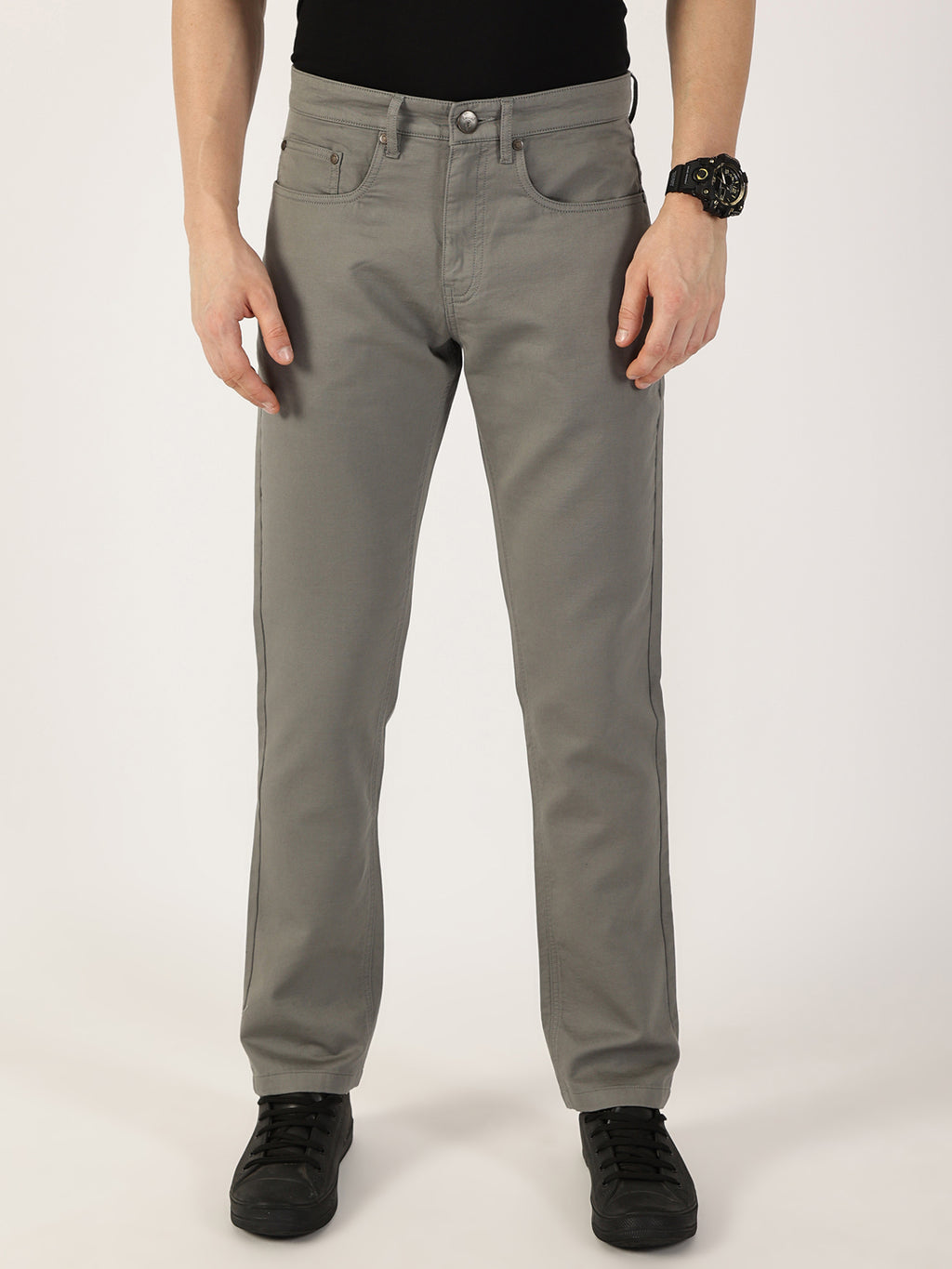 Thomas Scott Men Dark Grey Smart Regular Fit Chinos Trousers