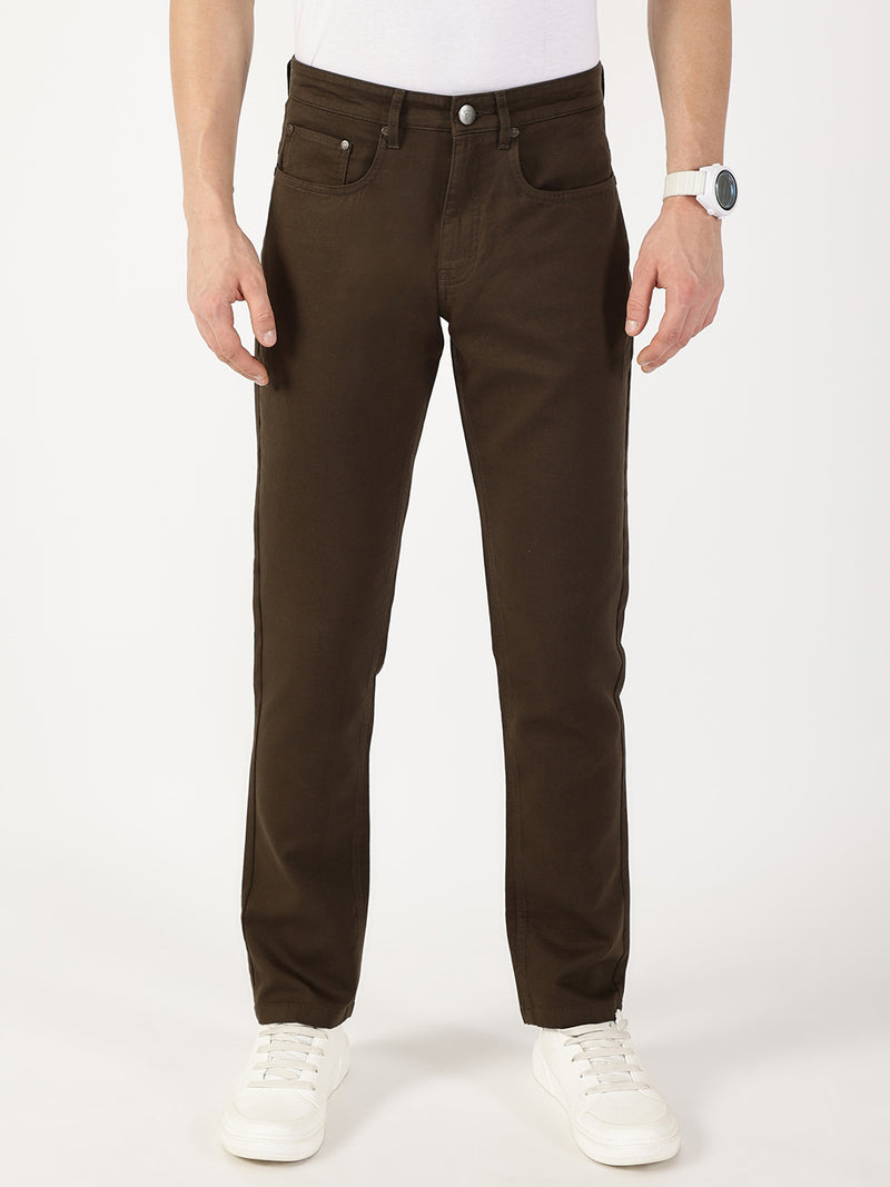 Thomas Scott Men Dark Olive Smart Regular Fit Chinos Trousers