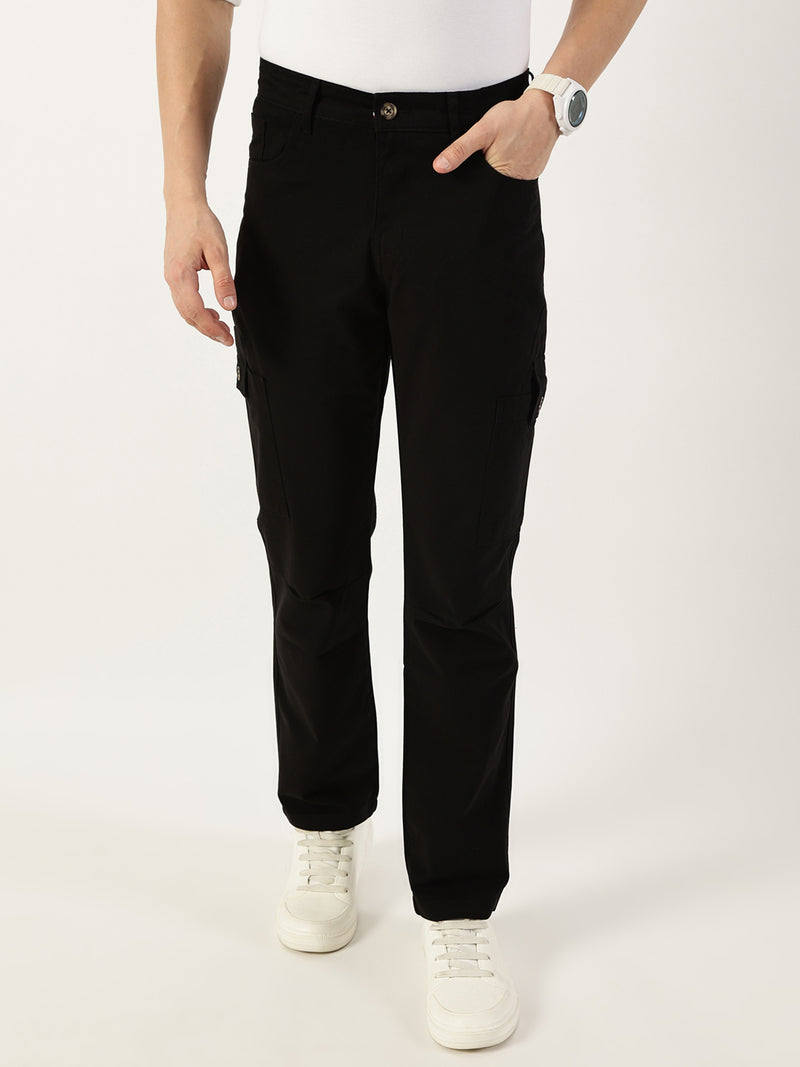 Thomas Scott Men Black Smart Slim Fit Cargo Trousers