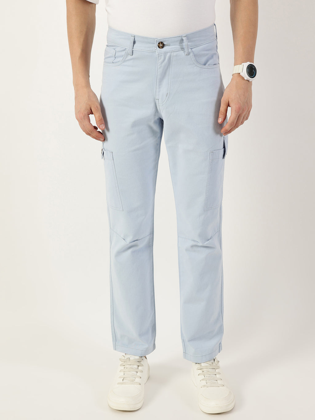 Thomas Scott Men Blue Smart Slim Fit Cargo Trousers