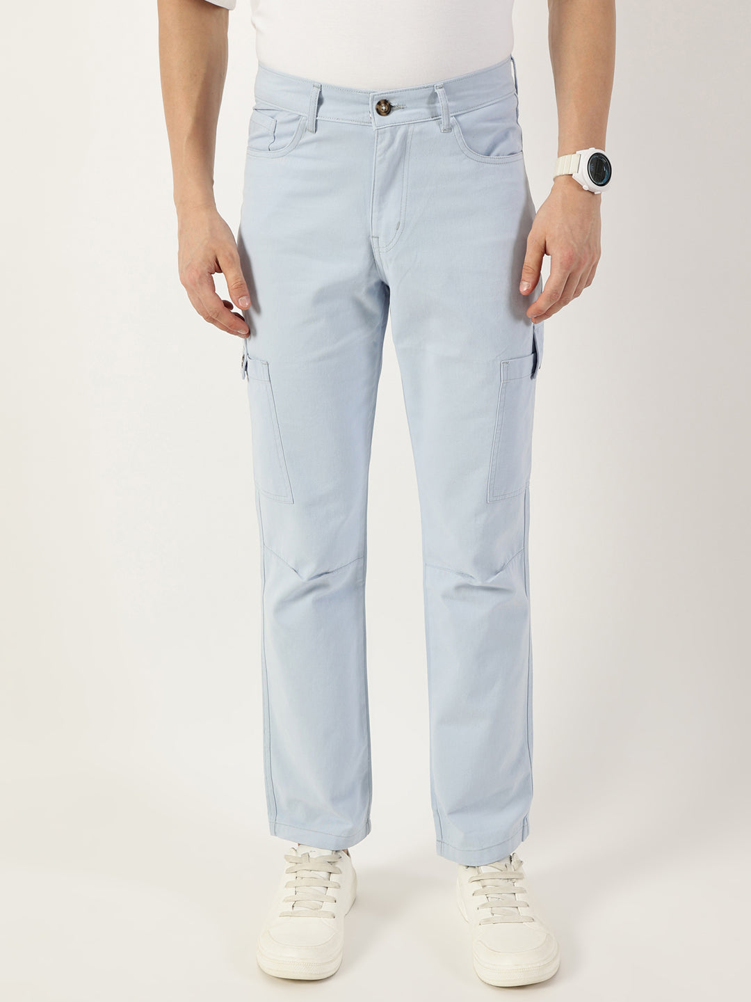 Thomas Scott Men Blue Smart Slim Fit Cargo Trousers