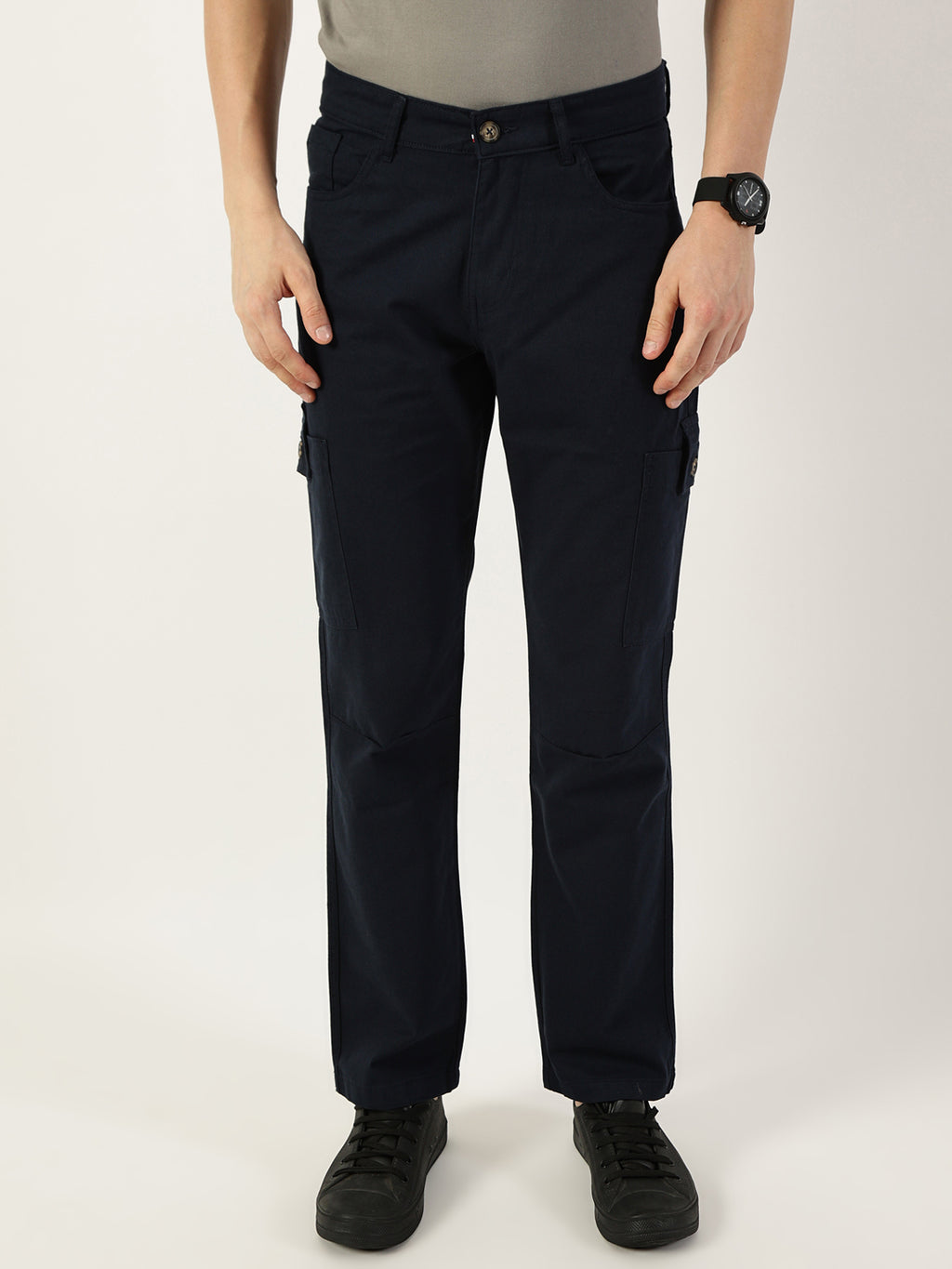 Thomas Scott Men Navy Smart Slim Fit Cargo Trousers
