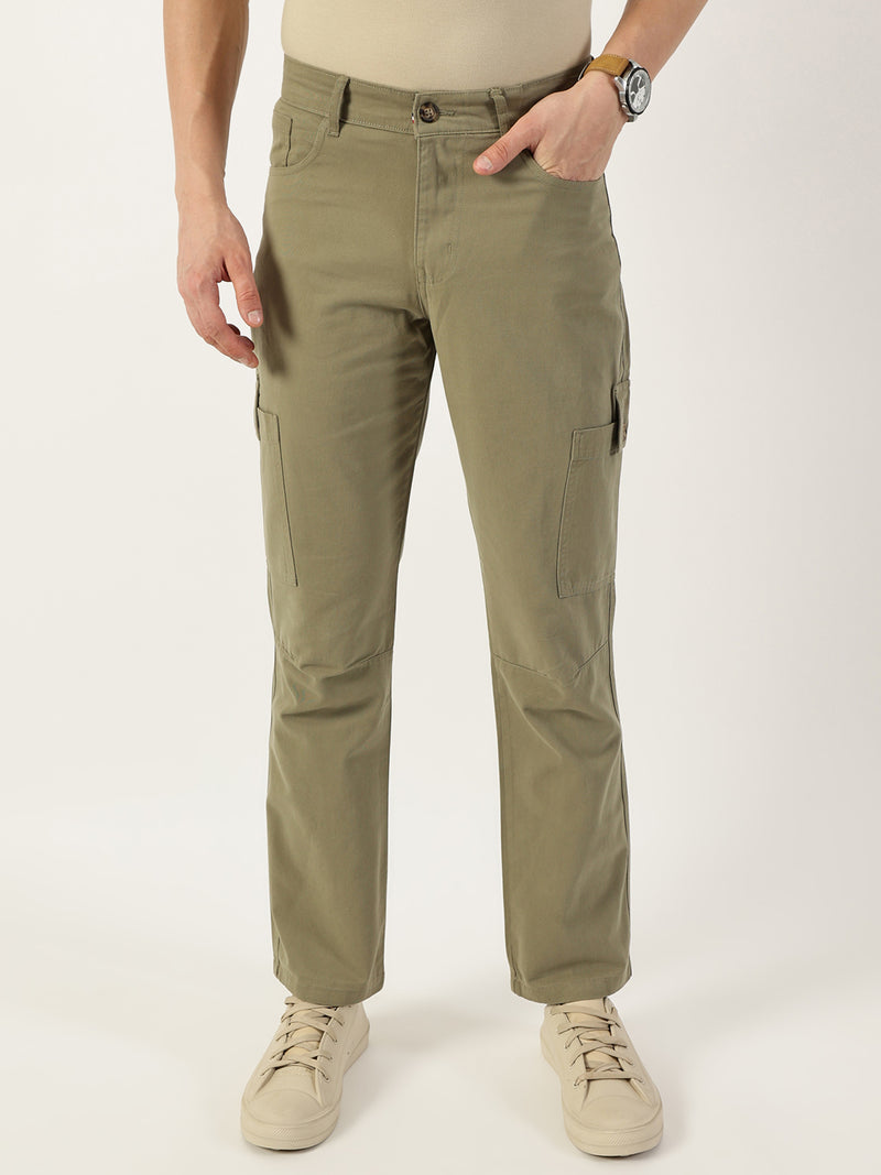 Thomas Scott Men Olive Smart Slim Fit Cargo Trousers