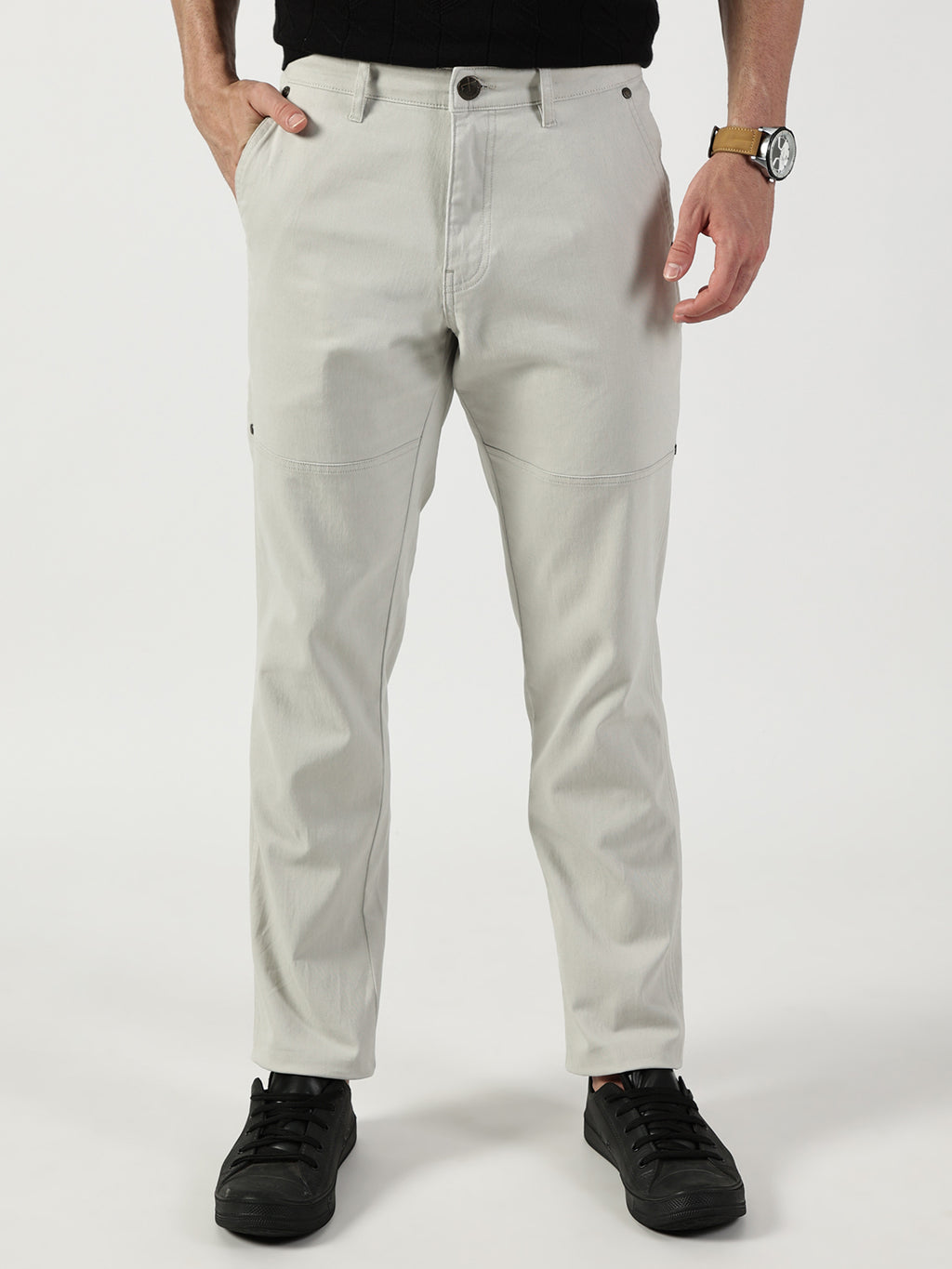 Grey Smart Regular Fit Chino Trousers