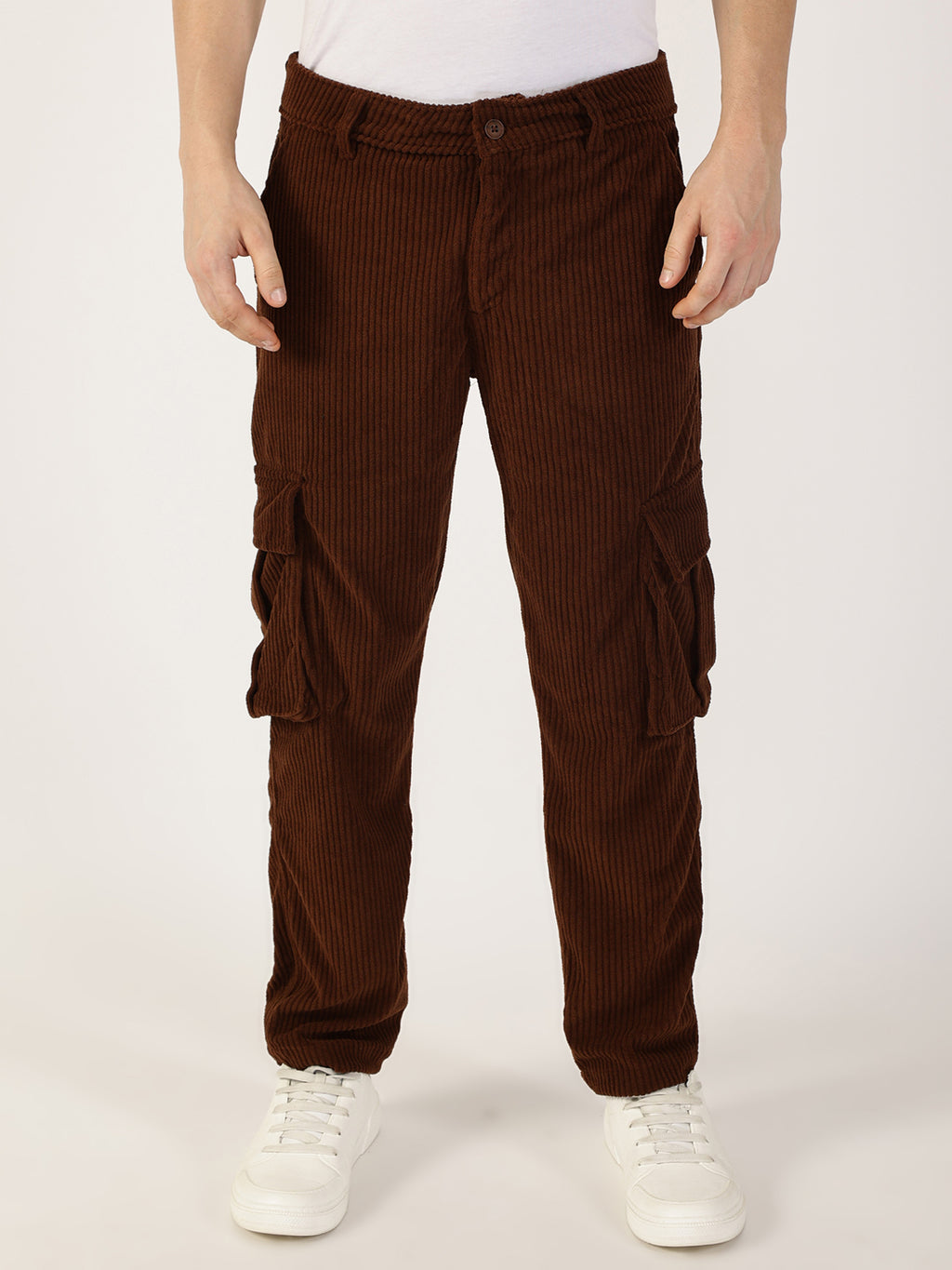 Thomas Scott Men Brown Smart Regular Fit Corduroy Cargos