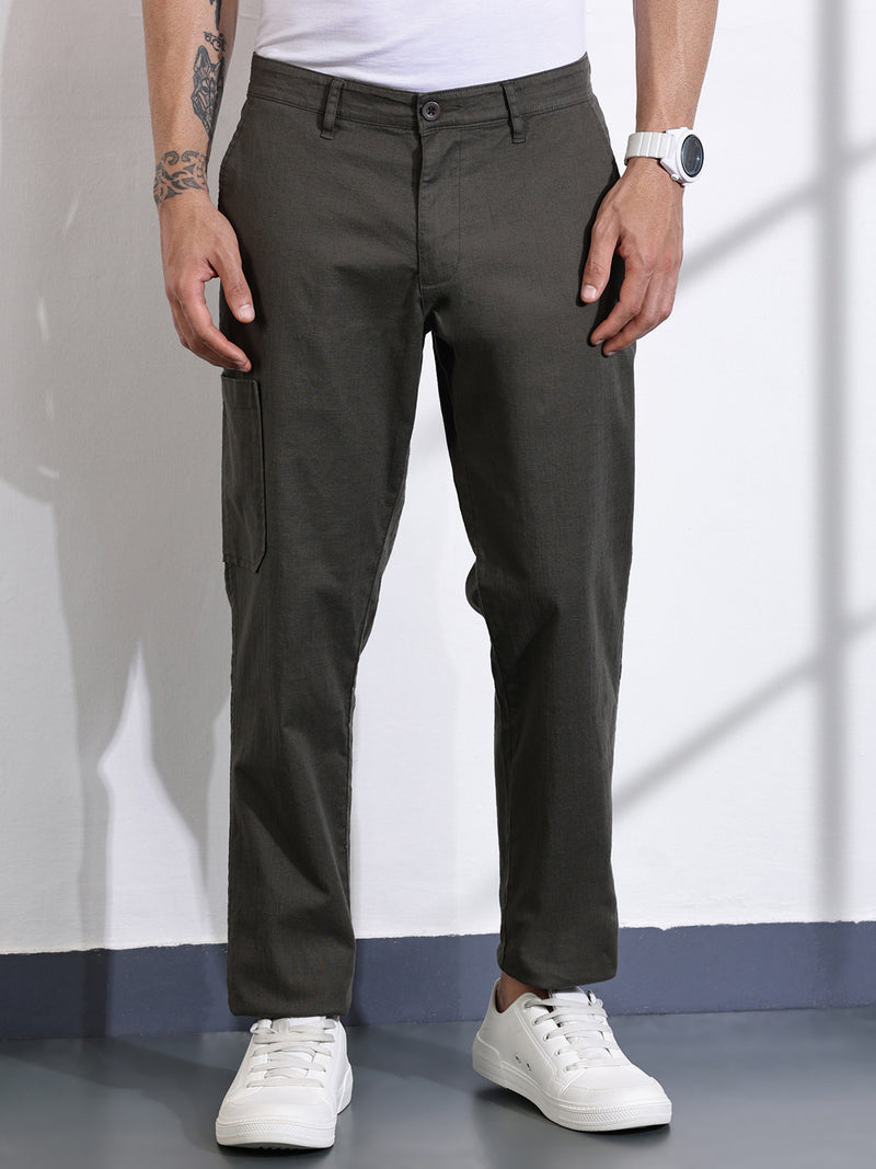 Thomas Scott Men Olive Mid-Rise Straight Fit Woven Chinos Trousers