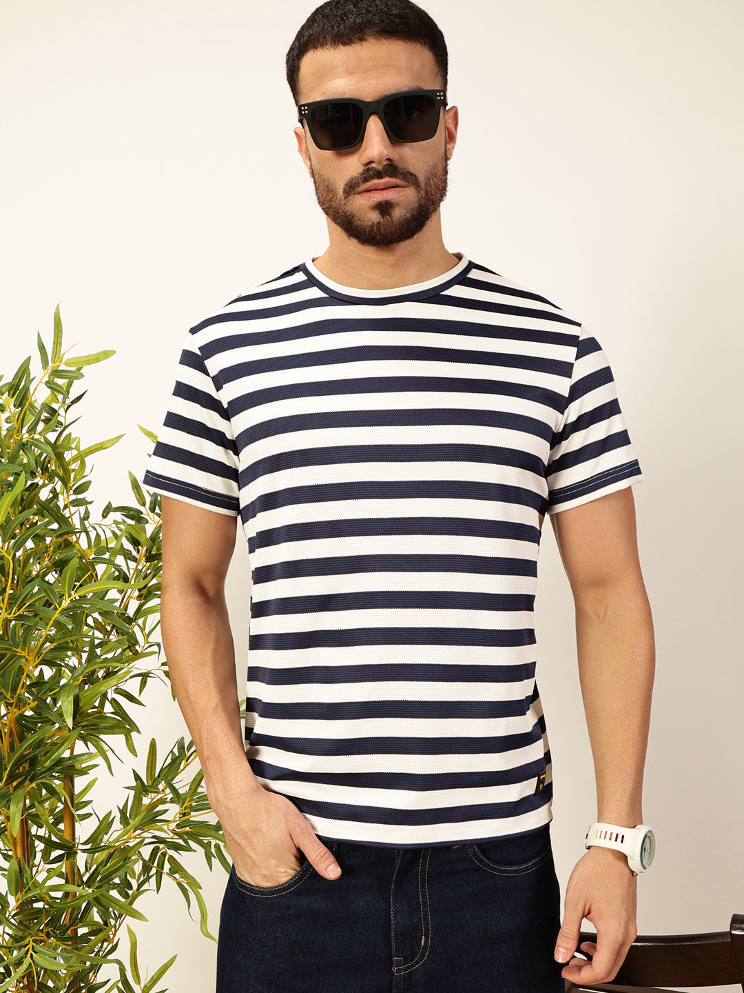 Thomas Scott Men NavyBlue Regular Fit Short Sleeves Round Neck Knitted T-shirt