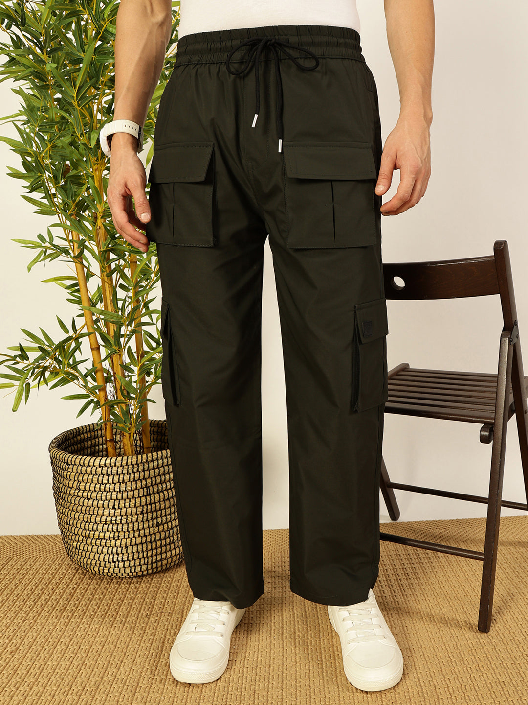 Thomas Scott Men Smart Loose Fit Wrinkle Free Cargos Trousers