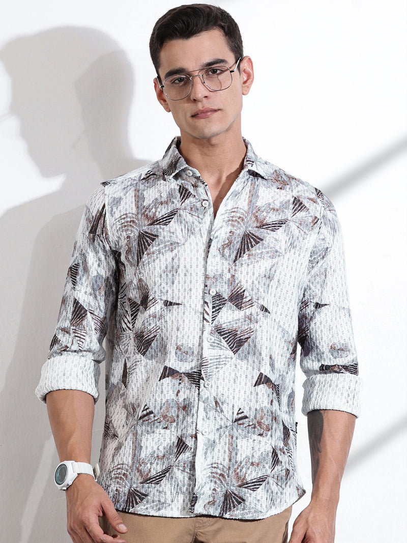 Thomas Scott Men Grey Slim Fit Long Sleeves Abstract Printed Casual Shirt