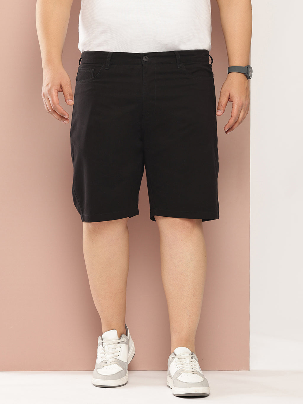 Thomas Scott Men Black Plus Size Solid Mid Rise Regular Fit Cotton Chino ShortsTSS098_Black_40)