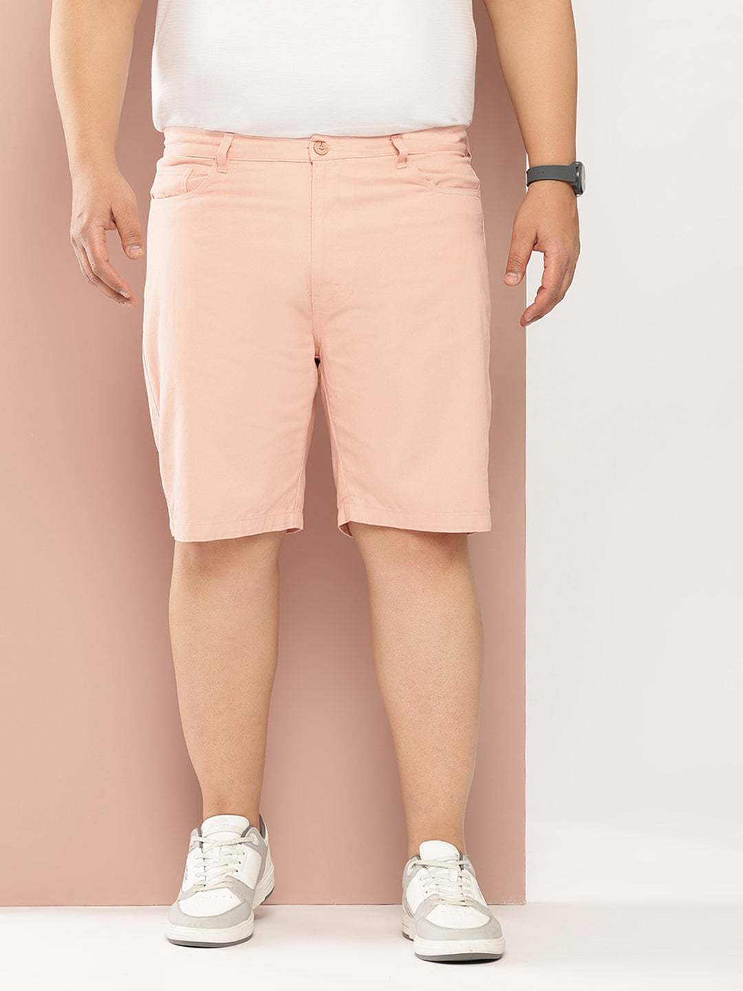 Thomas Scott Men Peach Plus Size Solid Mid Rise Regular Fit Cotton Chino Shorts