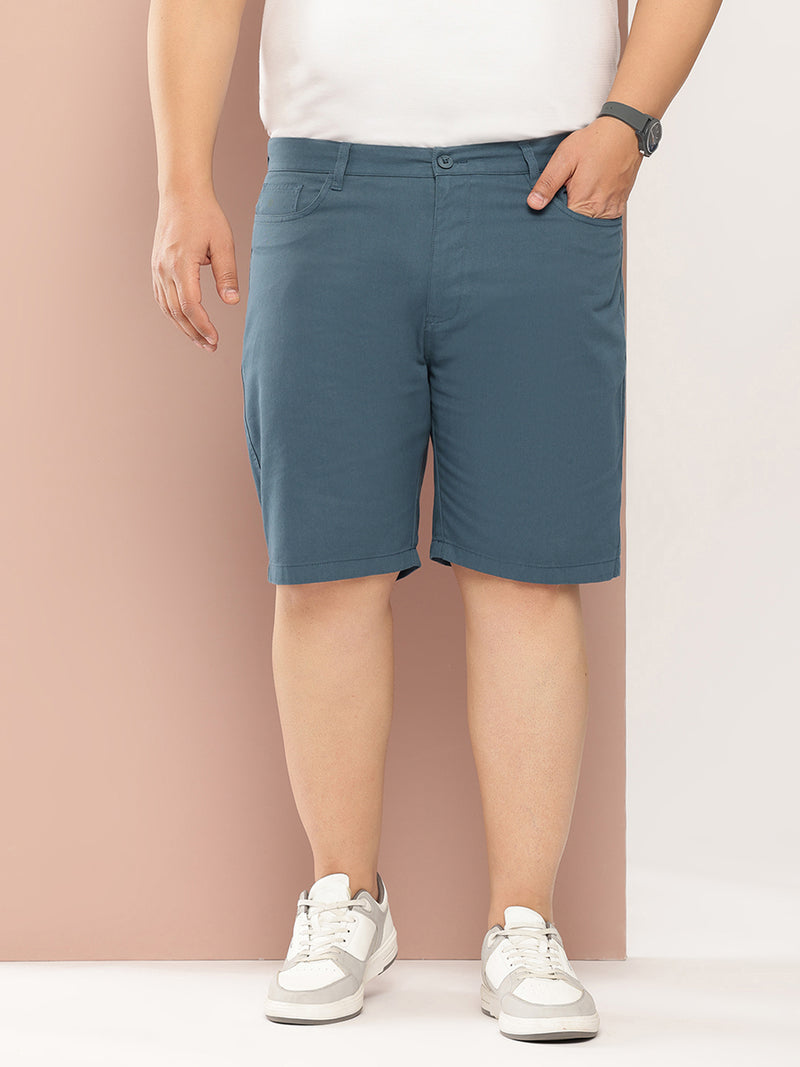 Thomas Scott Men Teal Plus Size Solid Mid Rise Regular Fit Cotton Chino Shorts