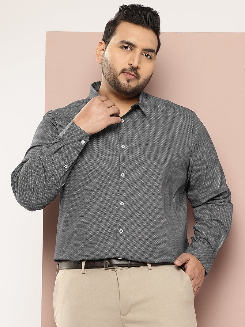 Thomas Scott Men Black Plus Size Regular Fit Long Sleeves Geometric Printed Formal Shirt
