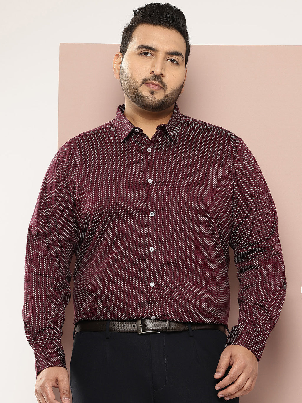 Thomas Scott Men Maroon Plus Size Regular Fit Long Sleeves Micro Ditsy Printed Formal Shirt