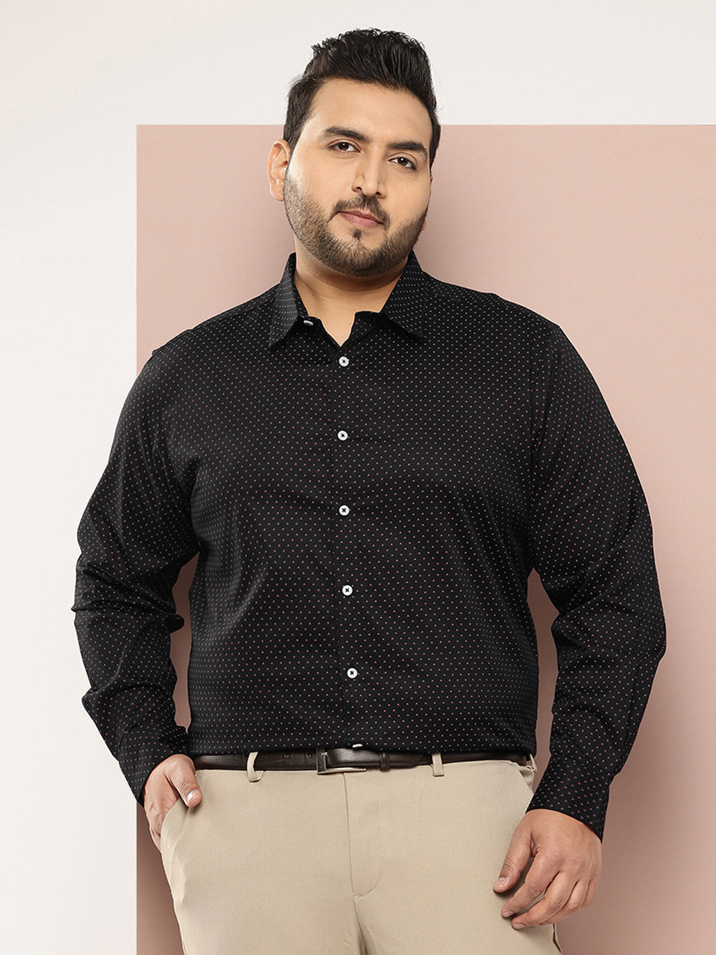 Zed Black Plus Size Regular Fit Long Sleeves Micro Ditsy Printed Formal Shirt