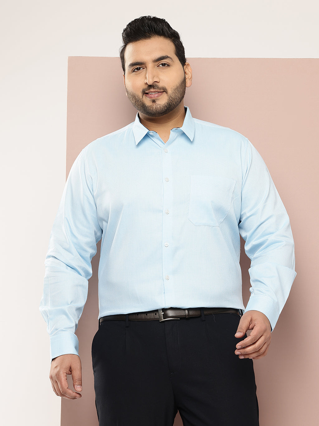 Thomas Scott Men Light Blue Plus Size Regular Fit Long Sleeves Micro Ditsy Printed Formal Shirt