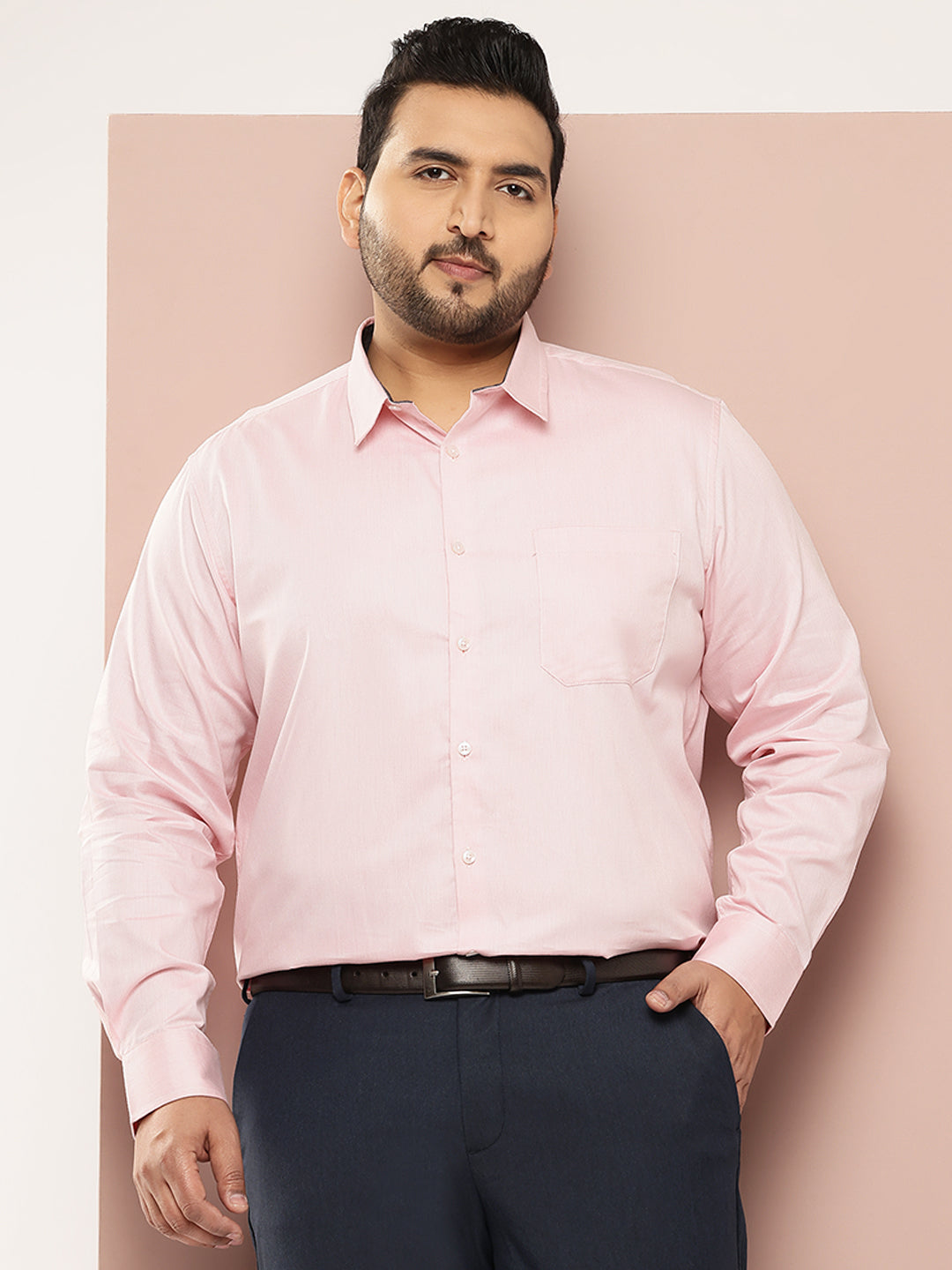 Thomas Scott Men Pink Plus Size Regular Fit Long Sleeves Micro Ditsy Printed Formal Shirt
