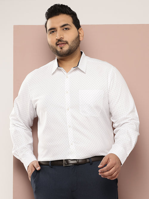 Thomas Scott Men White Plus Size Regular Fit Long Sleeves Polka Dots Printed Formal Shirt