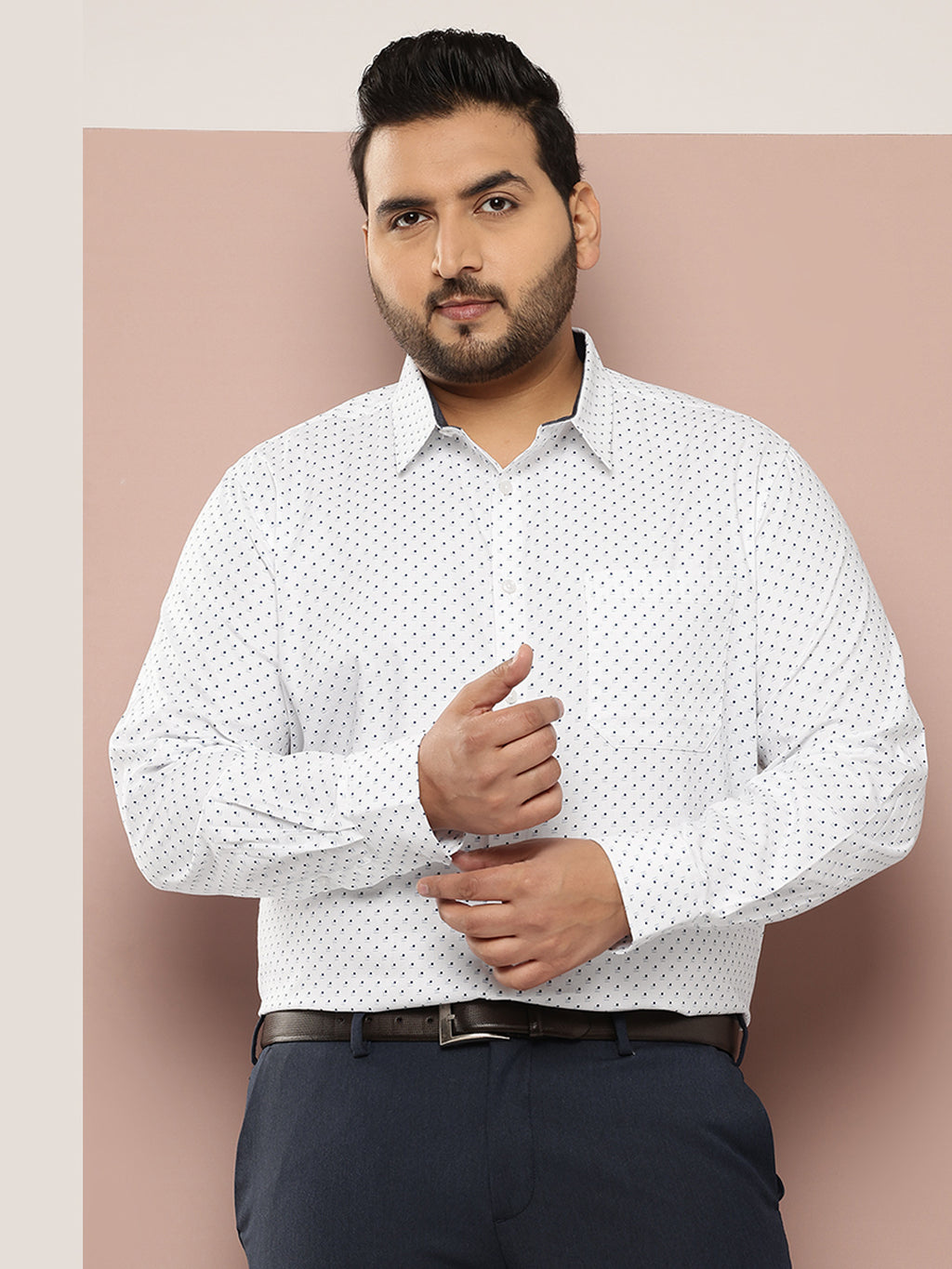 Thomas Scott Men White Plus Size Regular Fit Long Sleeves Polka Dots Printed Formal Shirt