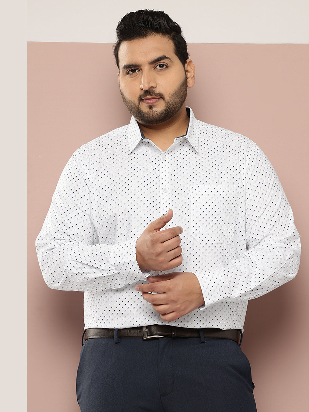 Thomas Scott Men White Plus Size Regular Fit Long Sleeves Polka Dots Printed Formal Shirt