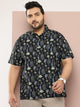 Black Plus Size Regular Fit Short Sleeves Floral Printed Casual Shirt For Men