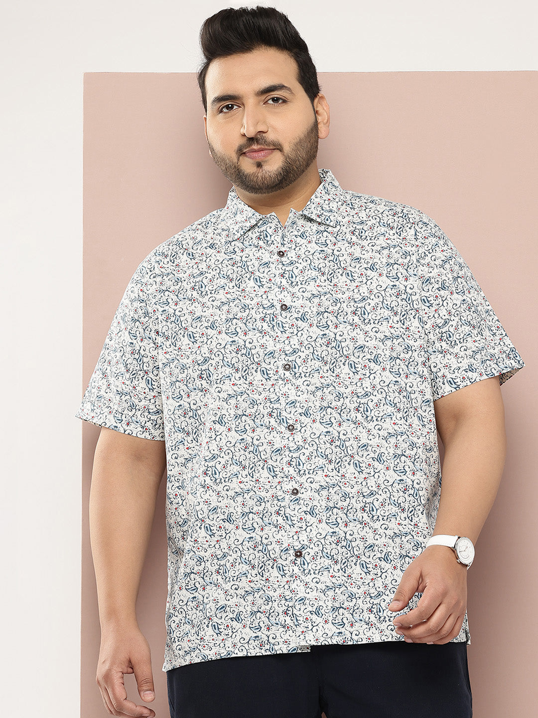 Thomas Scott Men White Plus Size Regular Fit Short Sleeves Ethnic Motifs Printed Casual Shirt