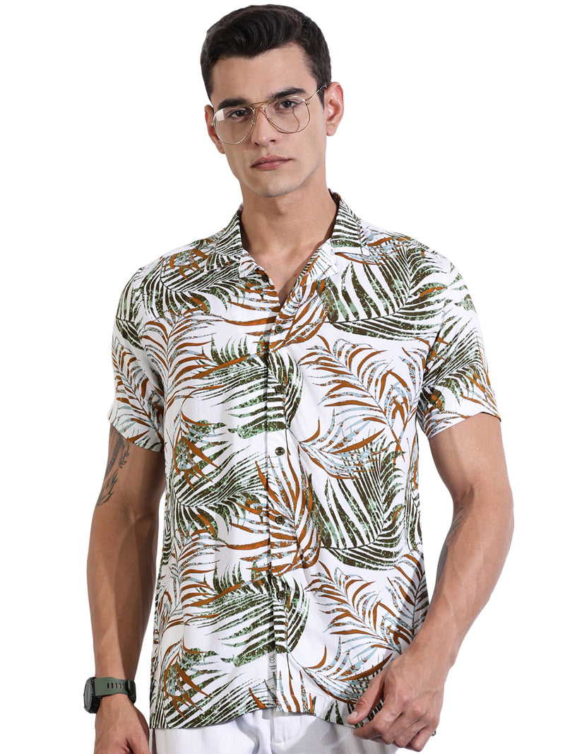 Thomas Scott Men MediumBlue Regular Fit Short Sleeves Floral Printed Casual Shirt
