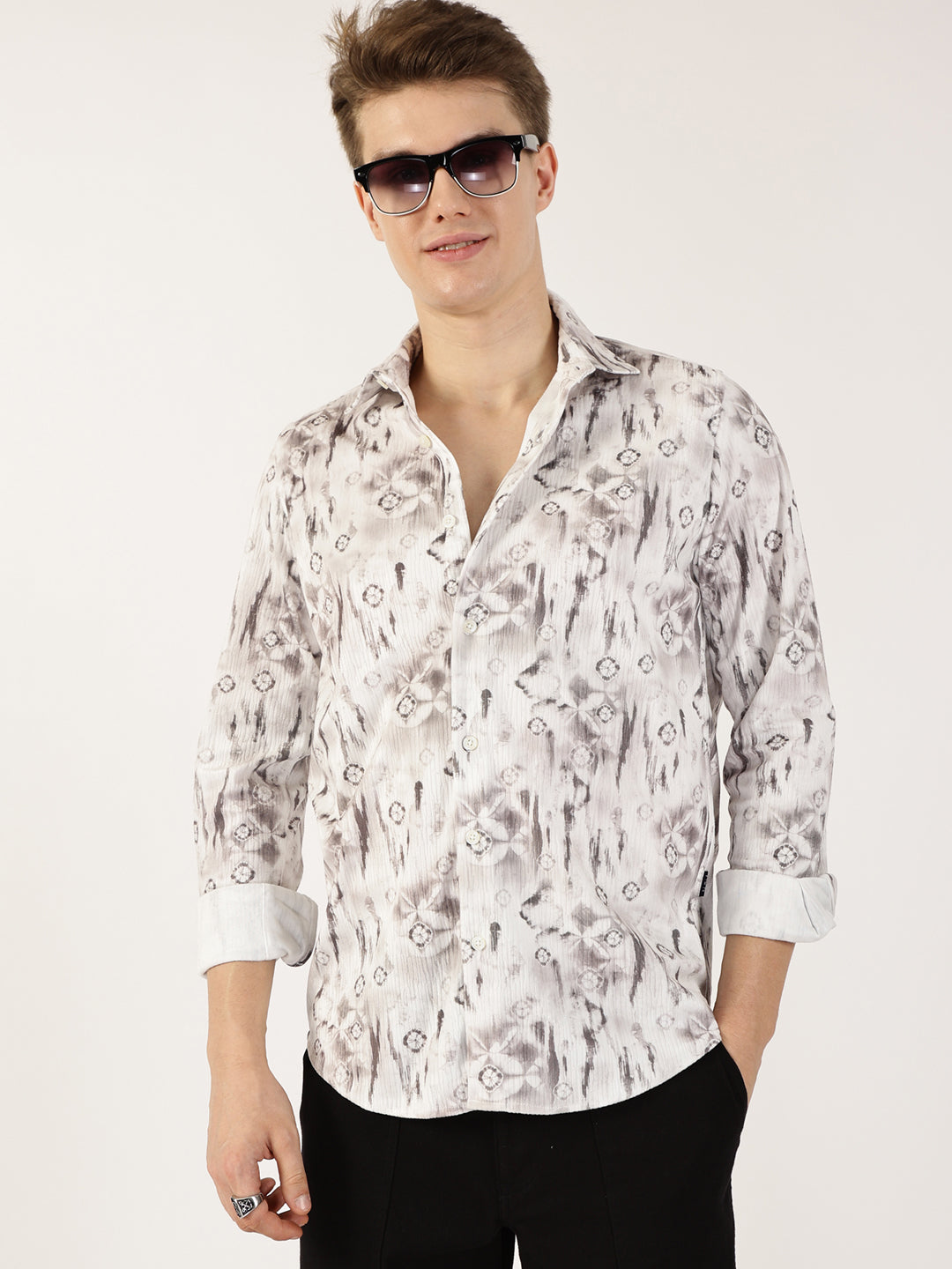 Thomas Scott Men Brown Premium Abstract Printed Casual Shirt