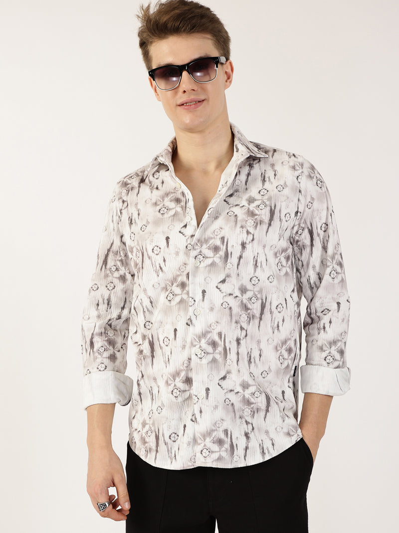 Thomas Scott Men Brown Premium Abstract Printed Casual Shirt