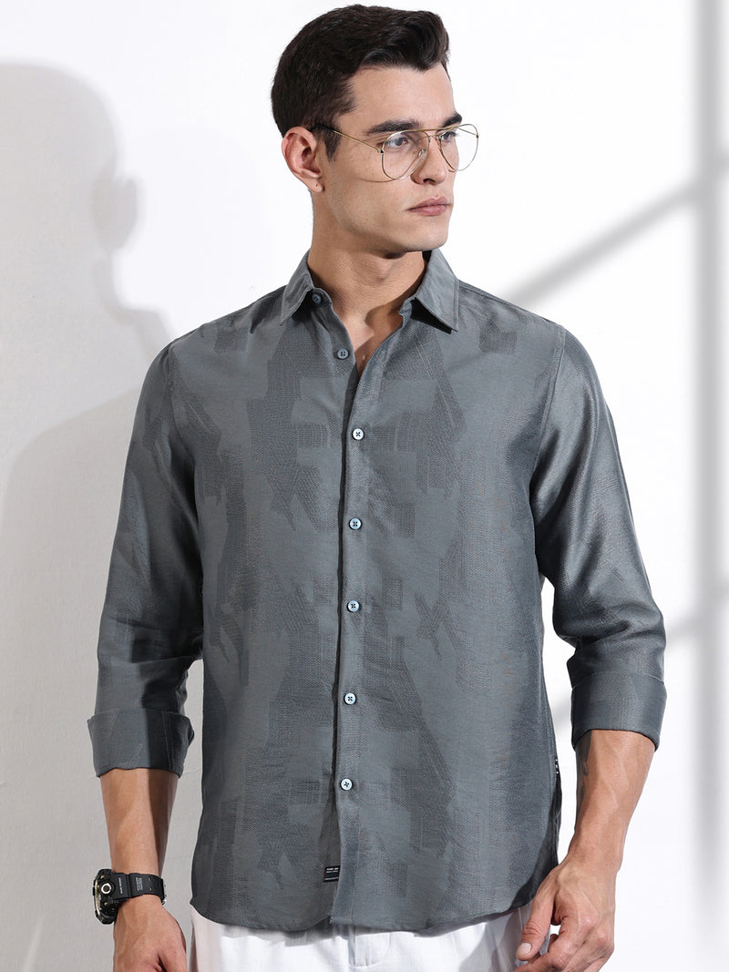 Thomas Scott Men Grey Slim Fit Long Sleeves Solid Self Design Casual Shirt
