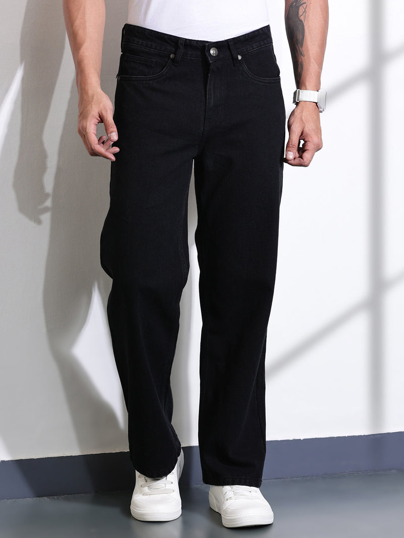 Thomas Scott Men Black Mid-Rise Cotton Baggy Jeans