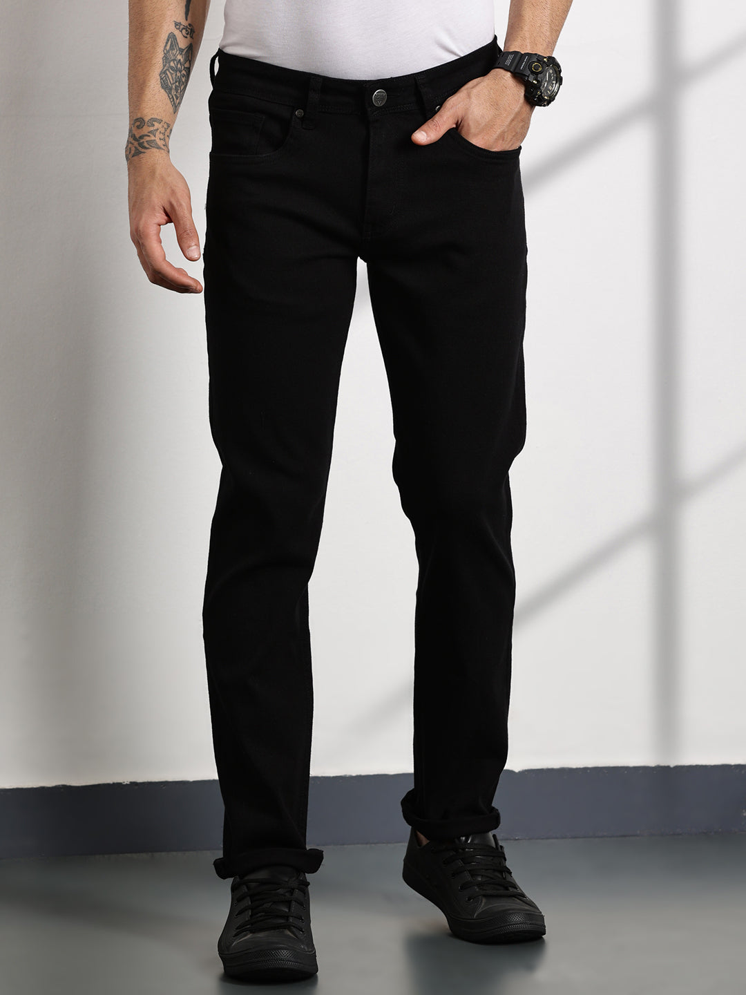 Thomas Scott Men Black Slim Fit Mid-Rise Clean Look Non stretchable Jeans