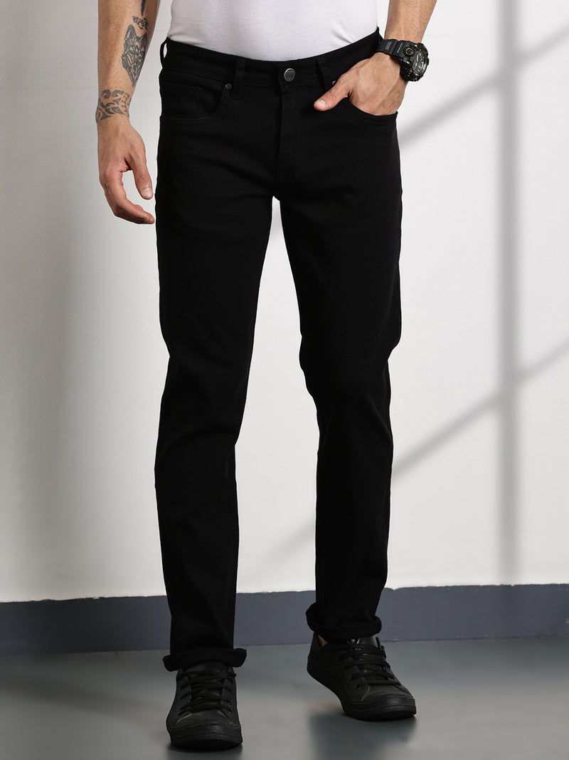 Thomas Scott Men Black Slim Fit Mid-Rise Clean Look Non stretchable Jeans